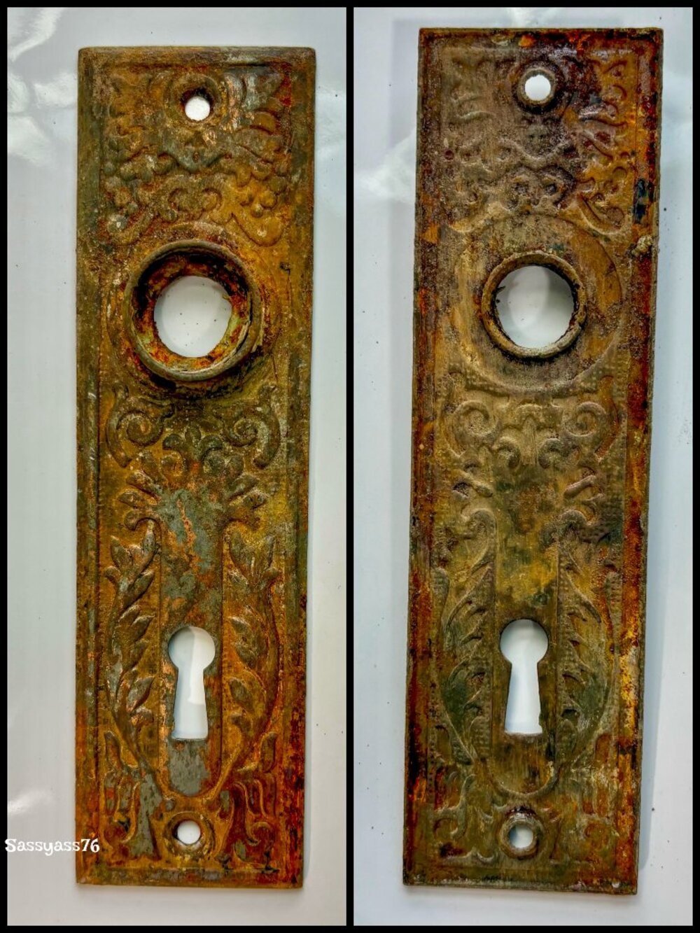 🆕ANTIQUE▪️Authentic Early 1900's Ornate Copper Door Plates & Mortise Door Lock - Picture 2 of 8